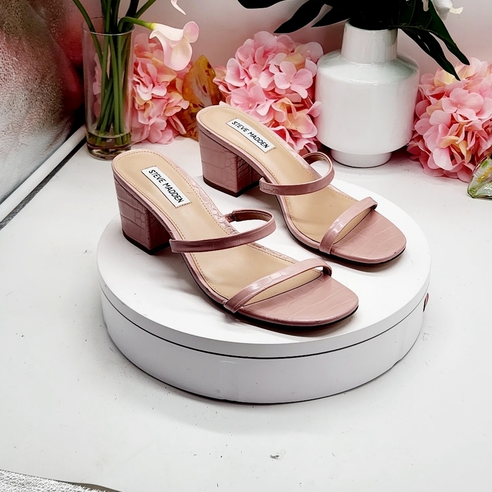 Steve Madden Issy Block Heel Slide Sandal Pink Sz 9.5M - Picture 12 of 16